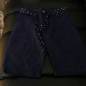 Girls Navy blue Bermuda shorts with polka dot belt